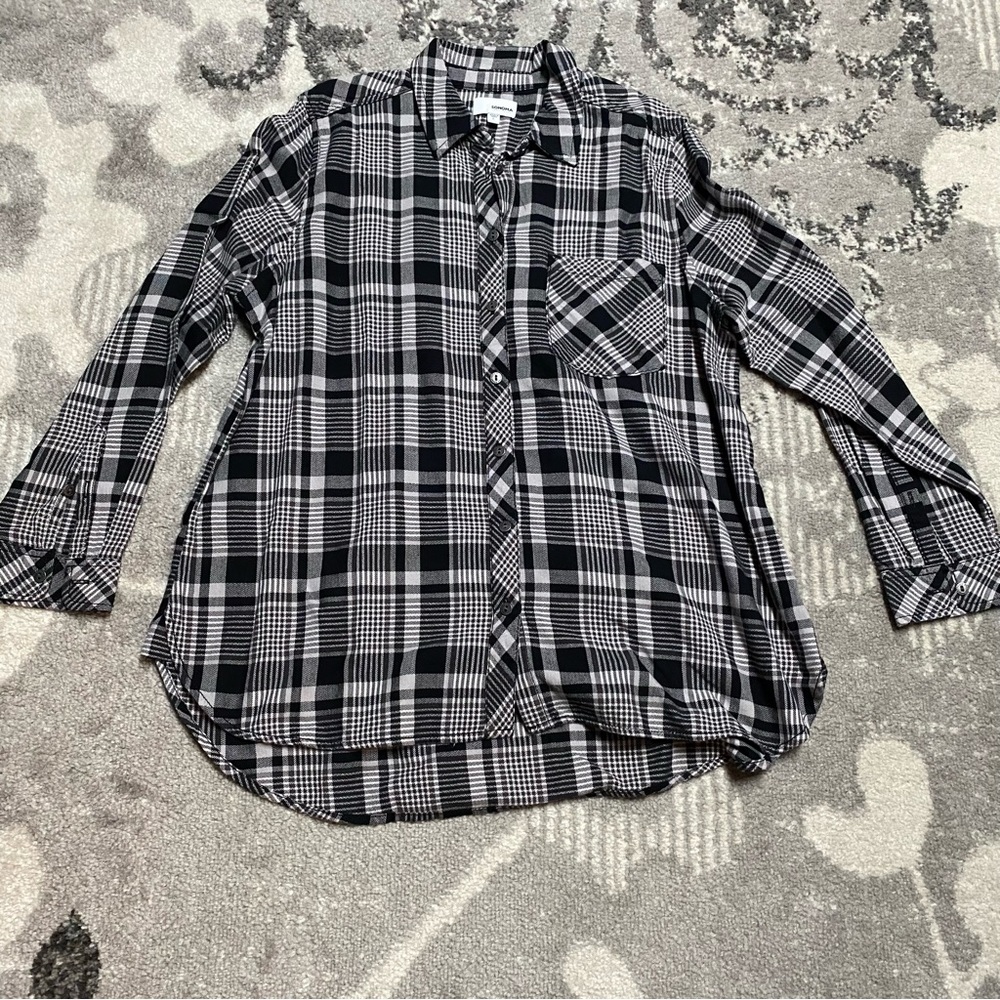 NWOT Sonoma Black Grey Plaid Button Down Shirt